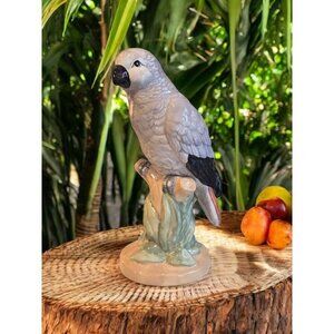 New Gray / White Parrot On Perch Porcelain Sculpture Figurine Home Decor